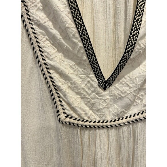H&M‎ Women's Off White  Chiffon Blouse Size 10 Long Sleeve Boho Embroidered - Picture 2 of 6